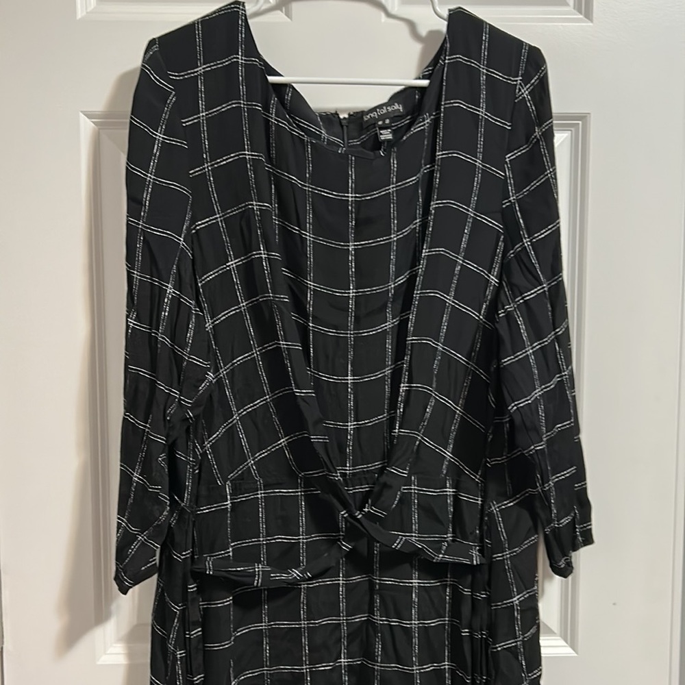 Long Tall Sally Black Dress Twist Detail Check Woven Plus Size 20 - Picture 2 of 9